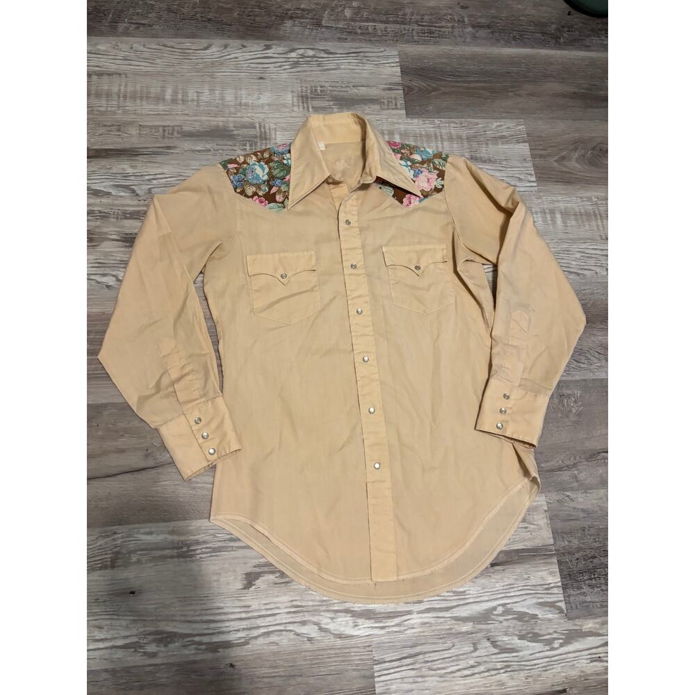 vintage peach/floral classic western pearl snap - Picture 3 of 6